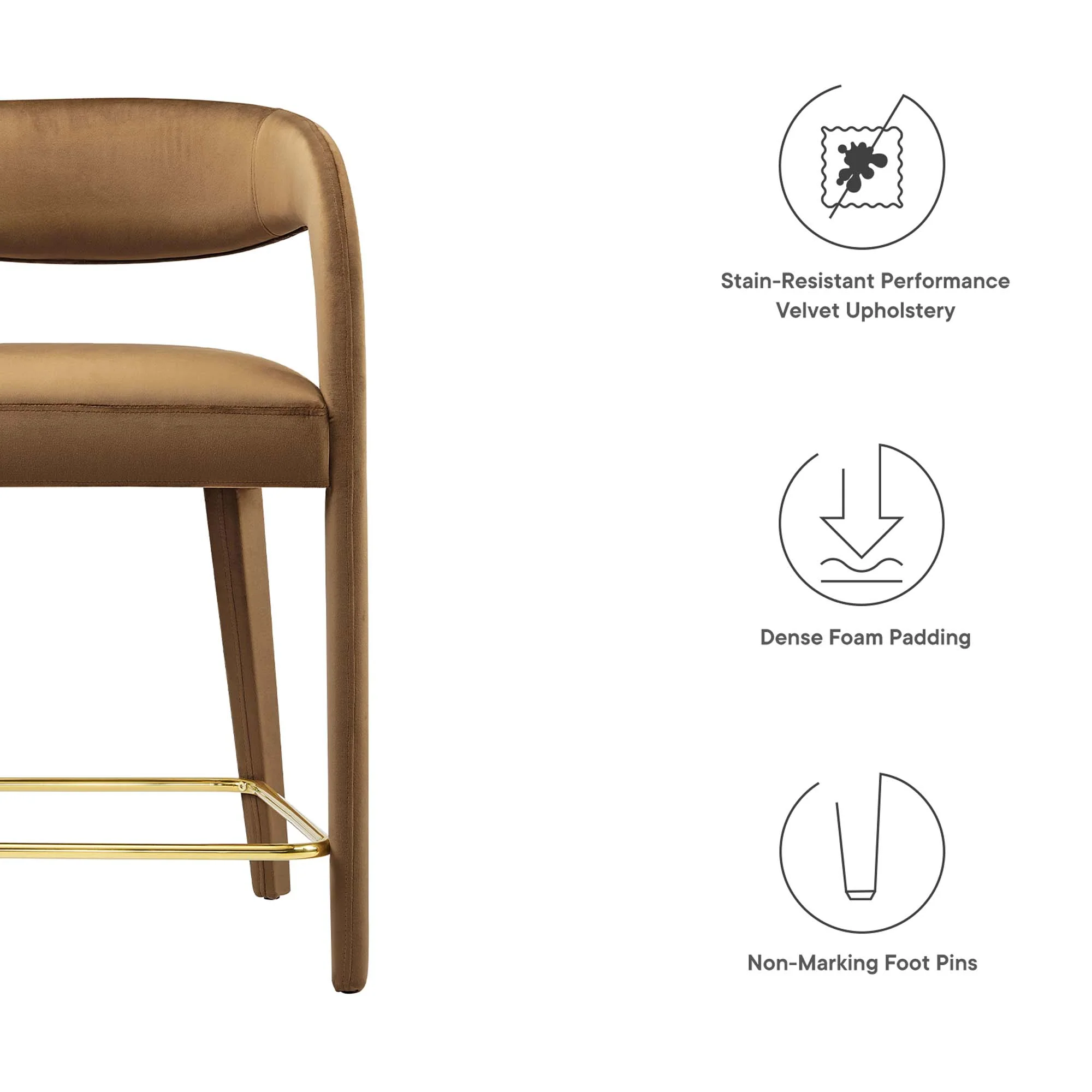 Pinnacle Performance Velvet Counter Stool Set of 2 by Modway - Image 2