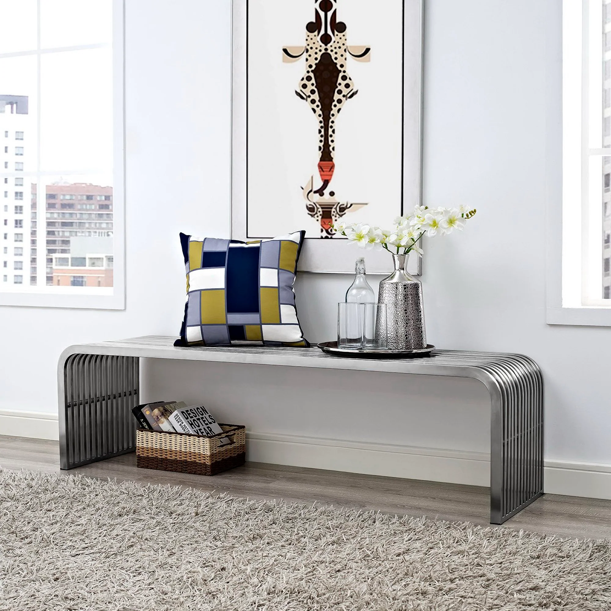 Pipe 60" Stainless Steel Bench by Modway - Image 4