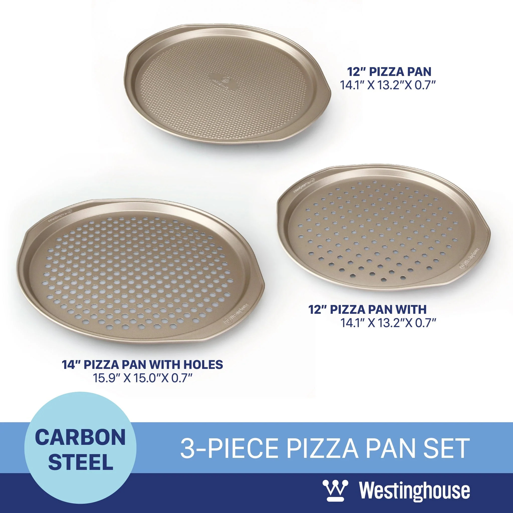 Pizza Pan Set, Carbon Steel, 3-pc (2x12" + 1x14" Pans) - Image 4