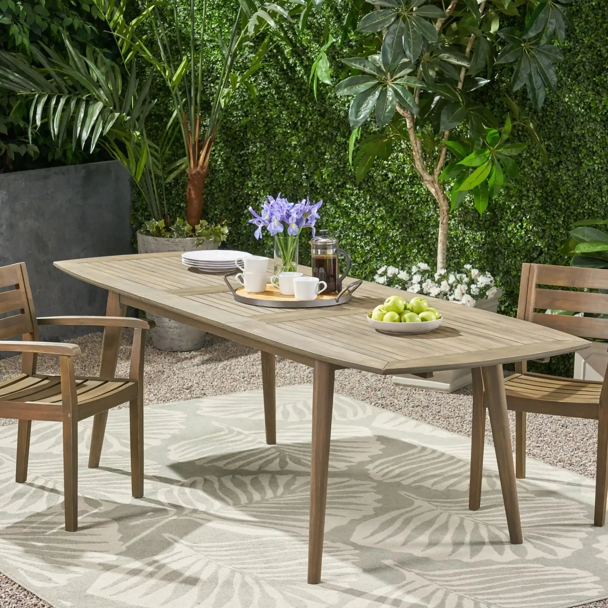 Placidity - Outdoor Expandable Dining Table With Slatted Tabletop And Tapered Legs - Image 6