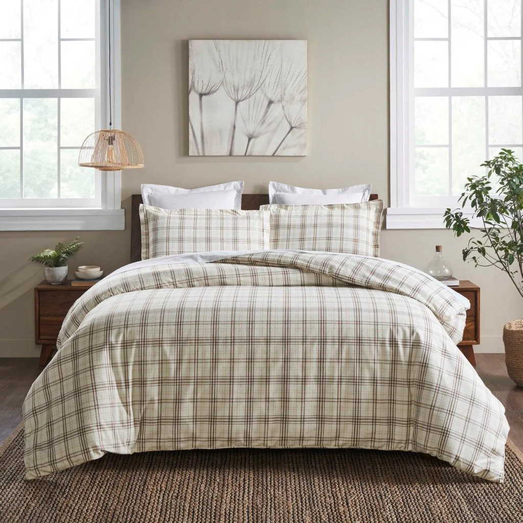 Plaid Flannel Cotton Duvet Cover Set with Pillow Shams - Image 11