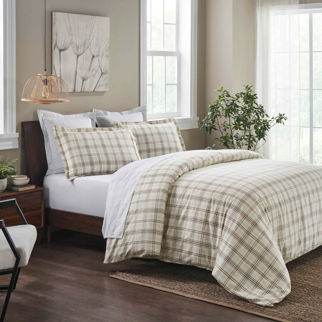 Plaid Flannel Cotton Duvet Cover Set with Pillow Shams - Image 12