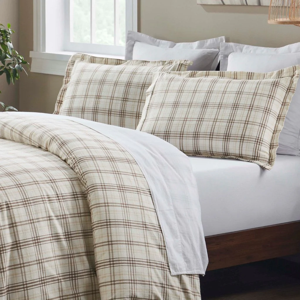 Plaid Flannel Cotton Duvet Cover Set with Pillow Shams - Image 13