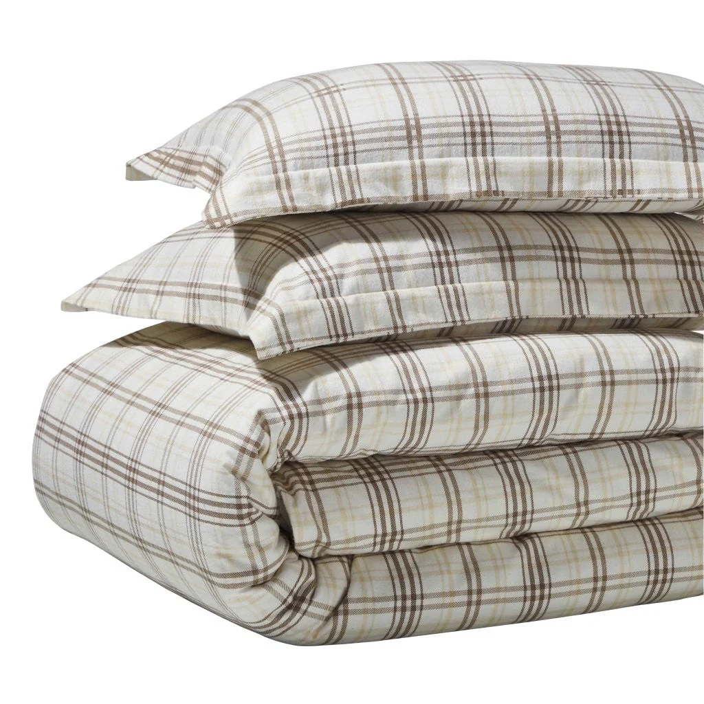 Plaid Flannel Cotton Duvet Cover Set with Pillow Shams - Image 14
