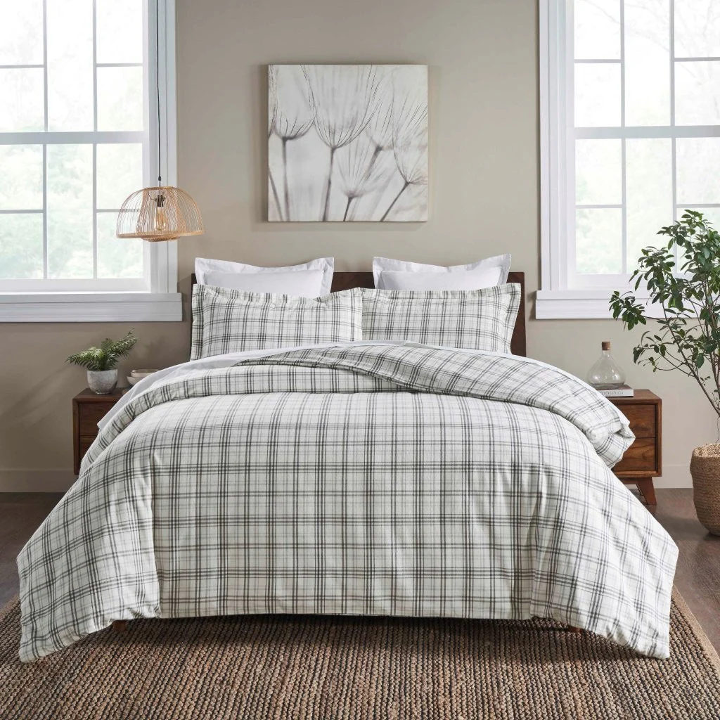 Plaid Flannel Cotton Duvet Cover Set with Pillow Shams - Image 21