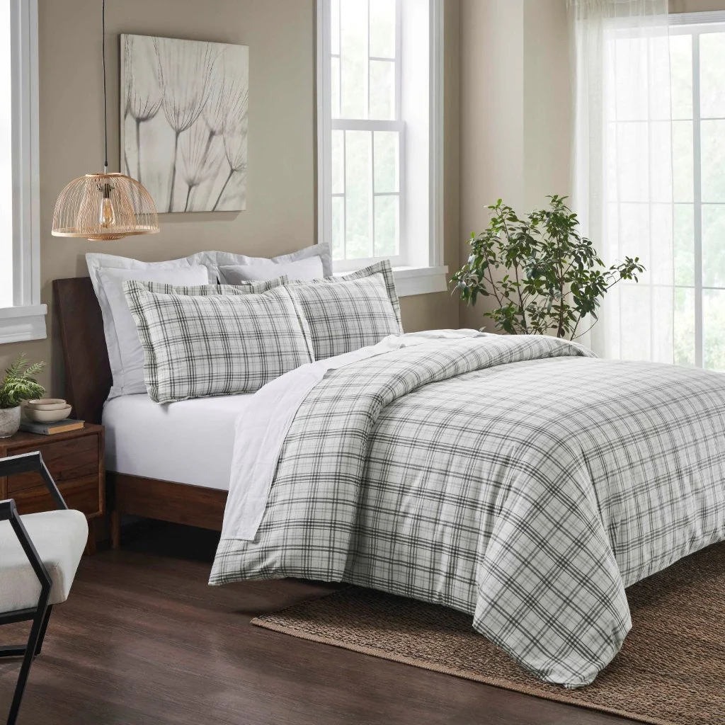 Plaid Flannel Cotton Duvet Cover Set with Pillow Shams - Image 22