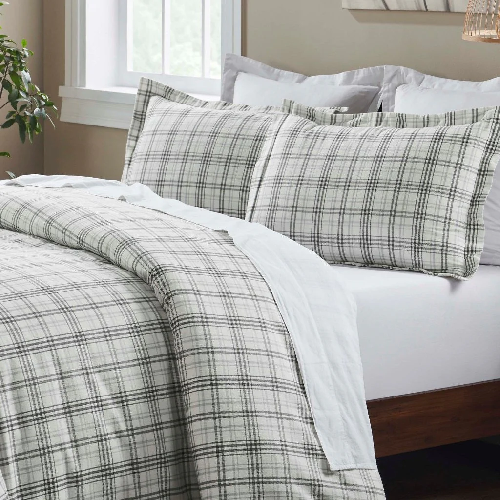 Plaid Flannel Cotton Duvet Cover Set with Pillow Shams - Image 23