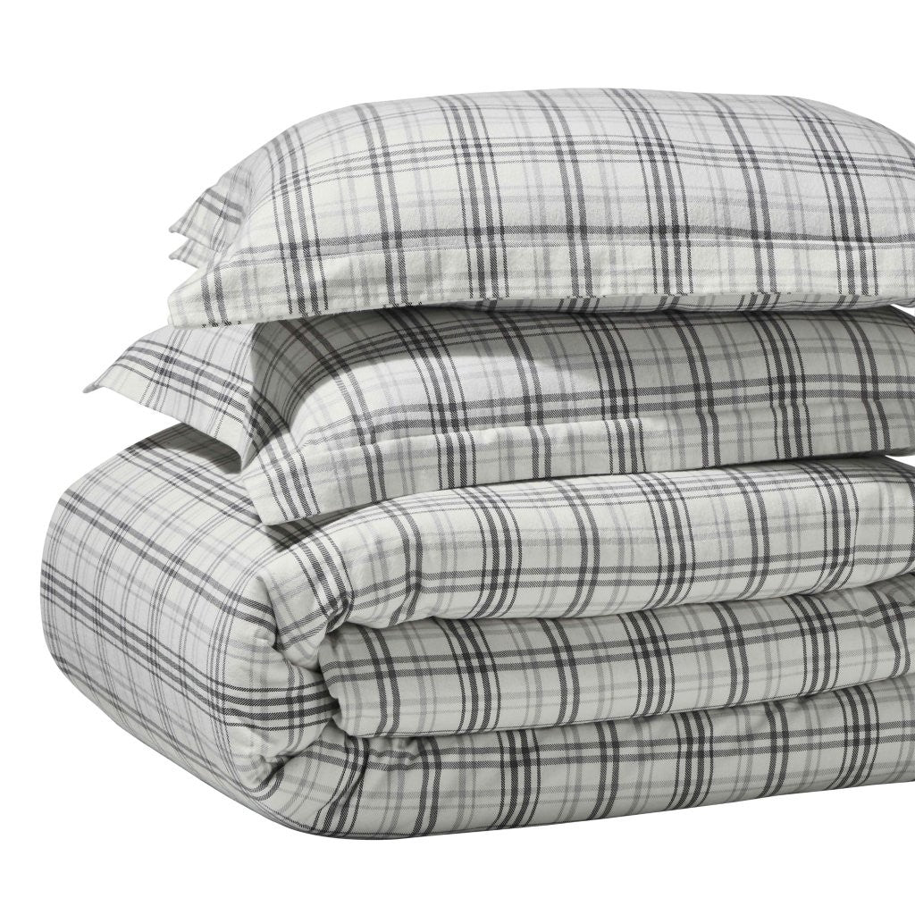 Plaid Flannel Cotton Duvet Cover Set with Pillow Shams - Image 24