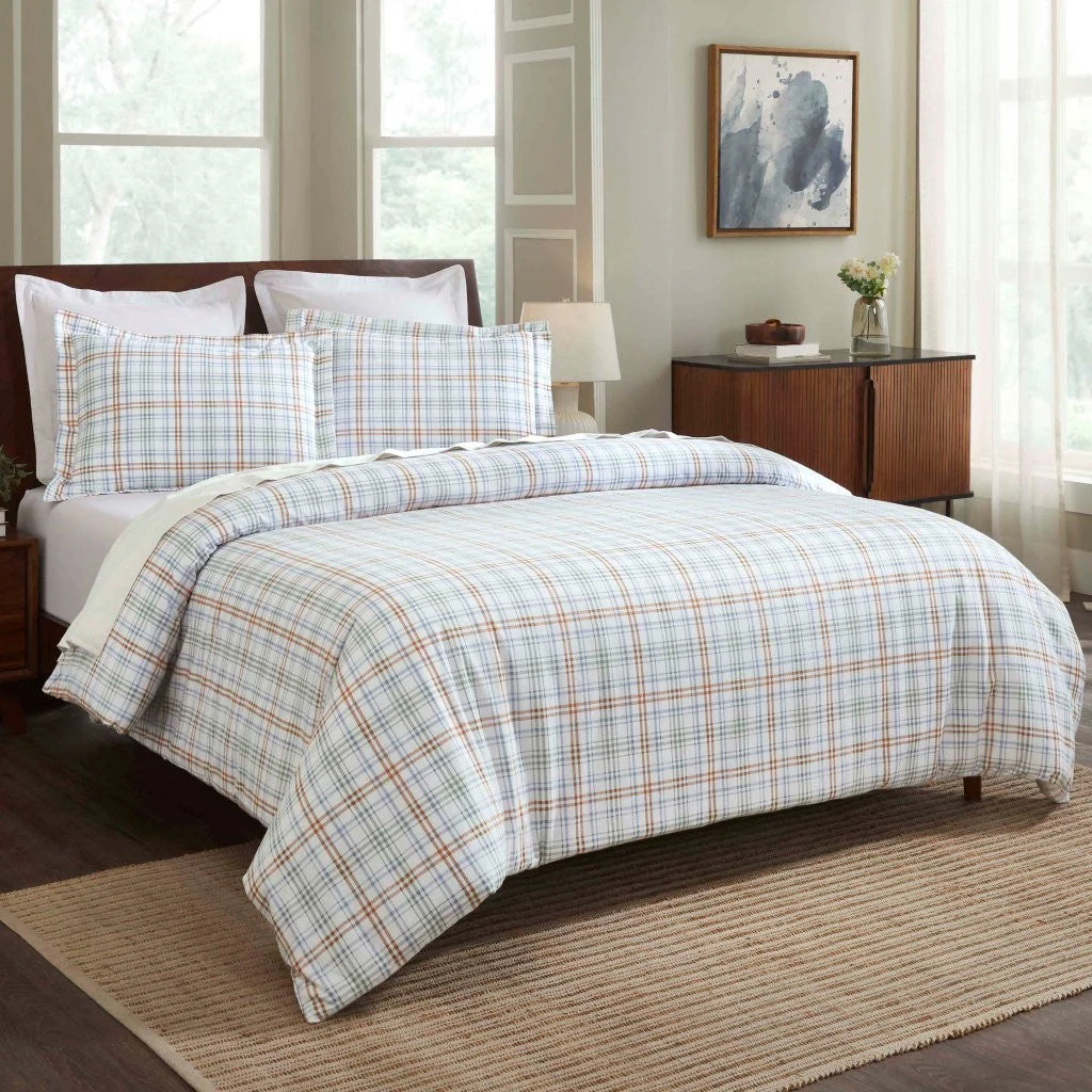 Plaid Flannel Cotton Duvet Cover Set with Pillow Shams - Image 32