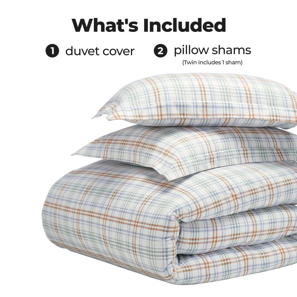 Plaid Flannel Cotton Duvet Cover Set with Pillow Shams - Image 35