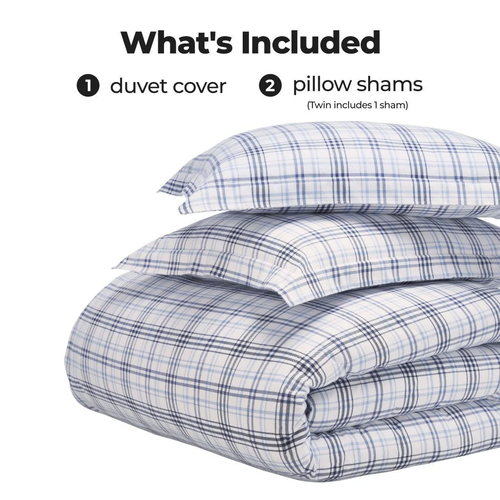 Plaid Flannel Cotton Duvet Cover Set with Pillow Shams - Image 4