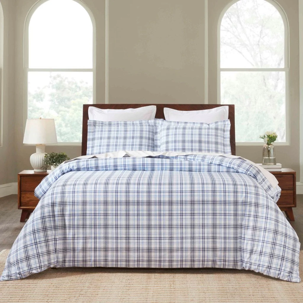 Plaid Flannel Cotton Duvet Cover Set with Pillow Shams - Image 9