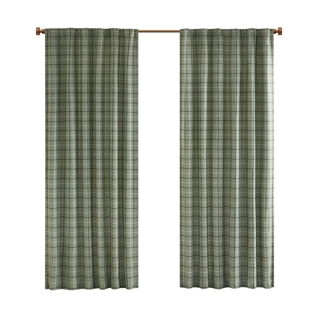 Plaid Rod Pocket and Back Tab Curtain Panel with Fleece Lining Green 50x84 - Image 4