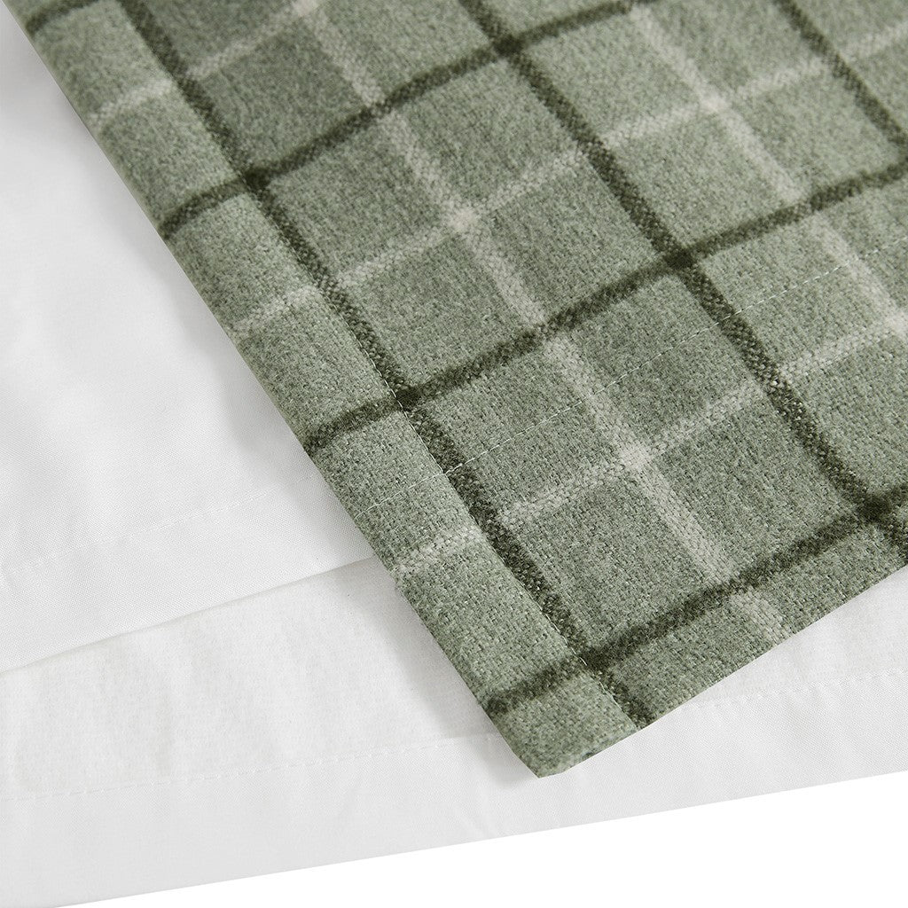 Plaid Rod Pocket and Back Tab Curtain Panel with Fleece Lining Green 50x84 - Image 5
