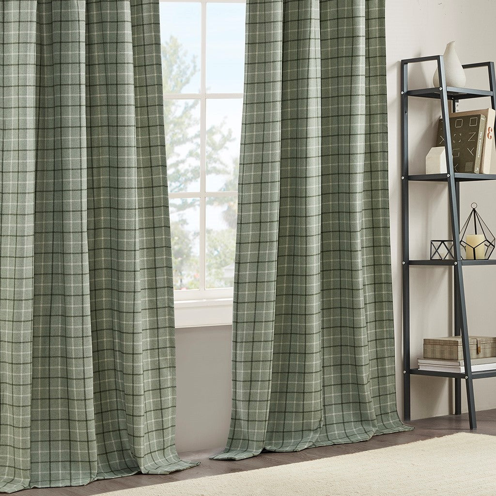 Plaid Rod Pocket and Back Tab Curtain Panel with Fleece Lining Green 50x84 - Image 6