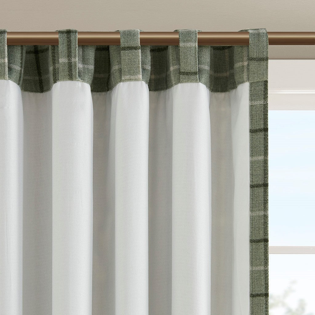 Plaid Rod Pocket and Back Tab Curtain Panel with Fleece Lining Green 50x84 - Image 8