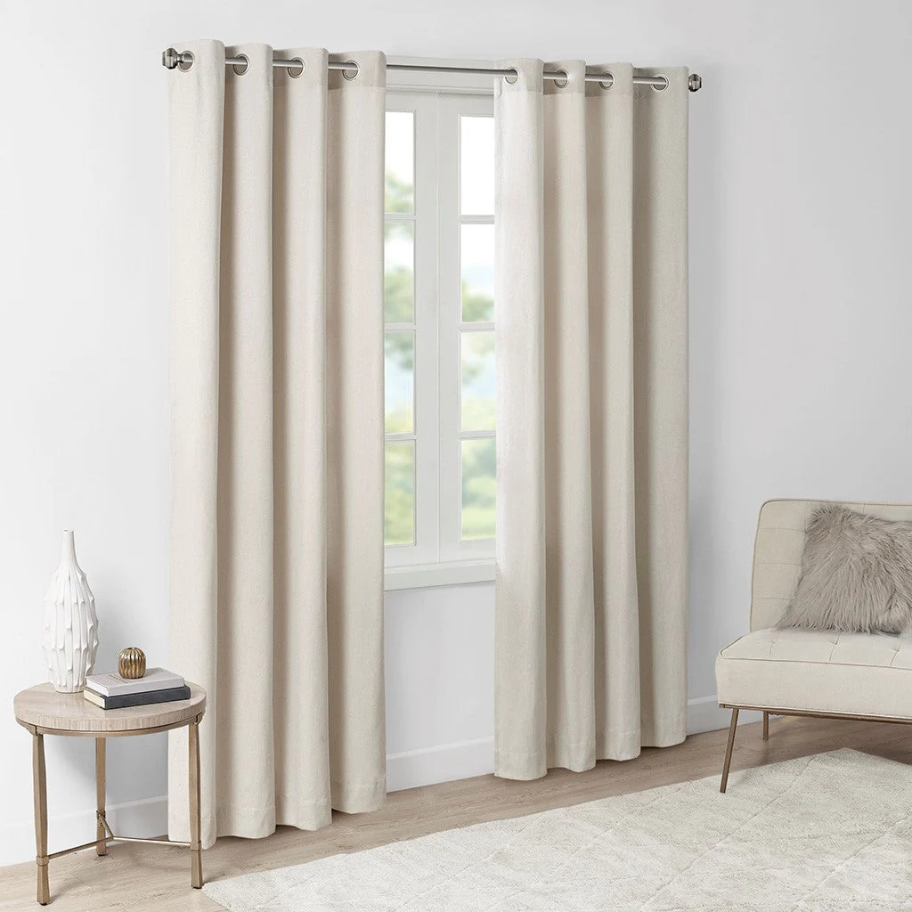 Plaid Rod Pocket and Back Tab Curtain Panel with Fleece Lining Natural 50x84" - Image 5