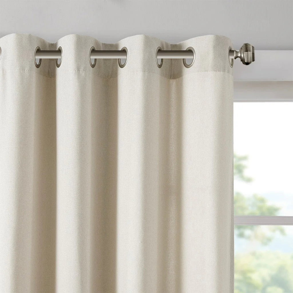 Plaid Rod Pocket and Back Tab Curtain Panel with Fleece Lining Natural 50x84" - Image 9