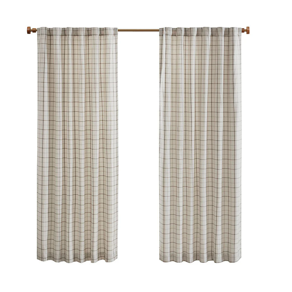 Plaid Rod Pocket and Back Tab Curtain Panel with Fleece Lining Natural 50x95 - Image 10