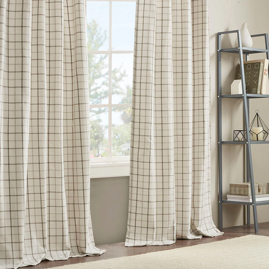 Plaid Rod Pocket and Back Tab Curtain Panel with Fleece Lining Natural 50x95 - Image 2