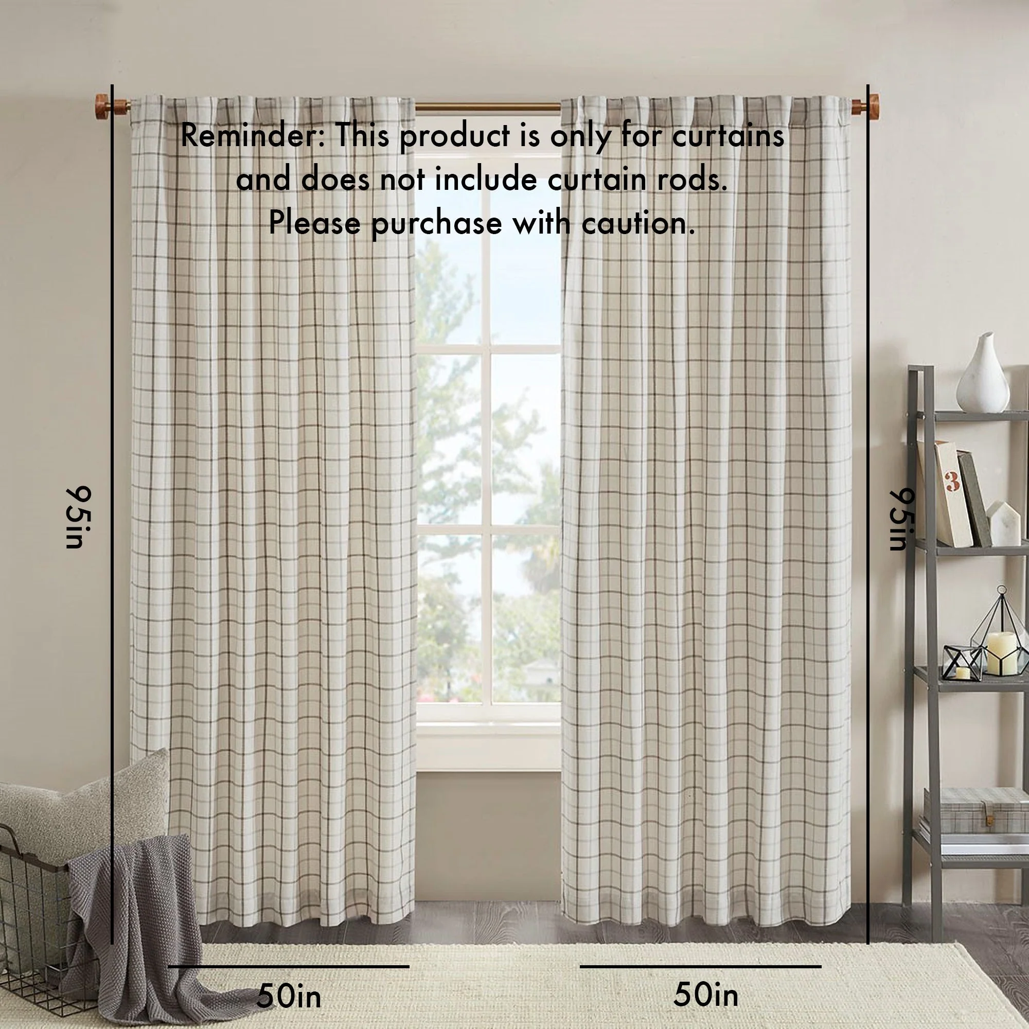 Plaid Rod Pocket and Back Tab Curtain Panel with Fleece Lining Natural 50x95 - Image 3