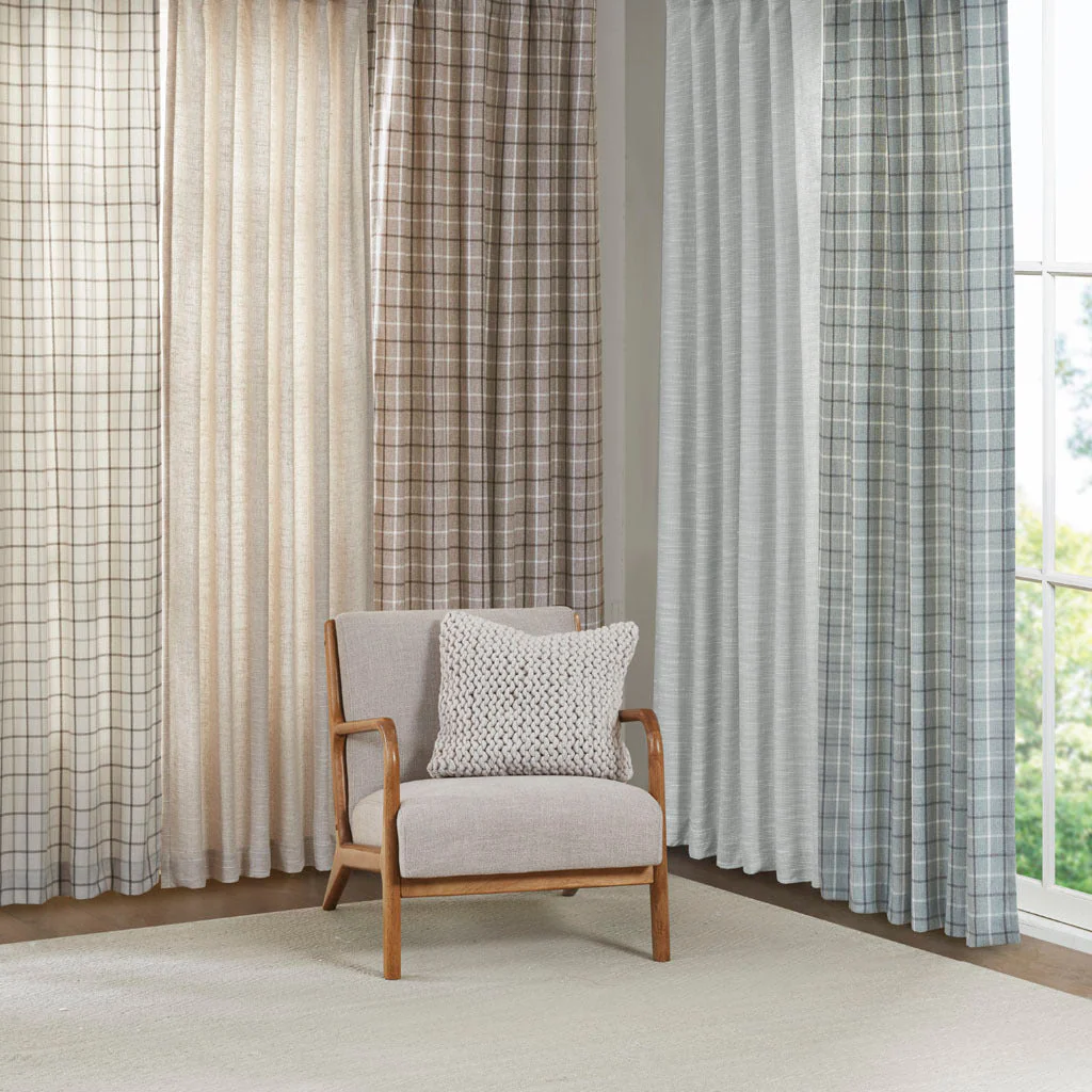 Plaid Rod Pocket and Back Tab Curtain Panel with Fleece Lining Natural 50x95 - Image 5
