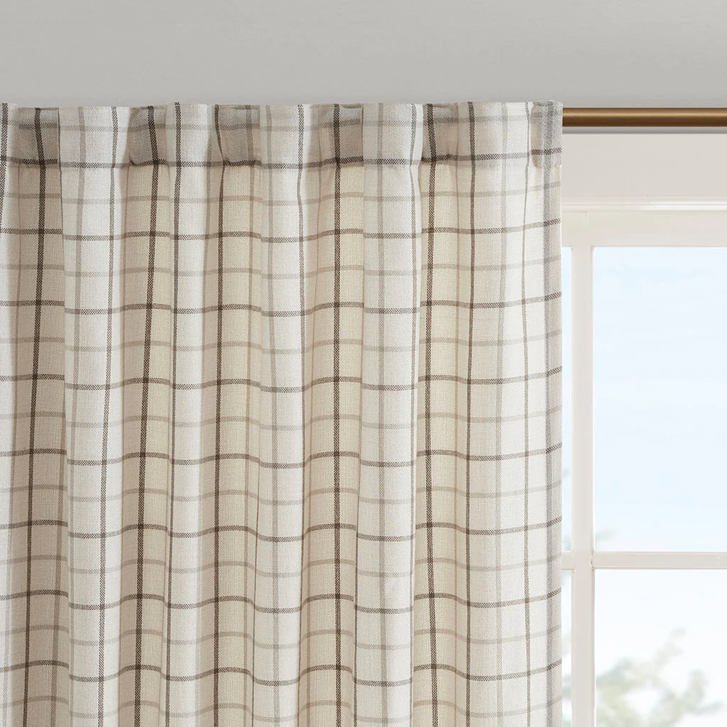Plaid Rod Pocket and Back Tab Curtain Panel with Fleece Lining Natural 50x95 - Image 6