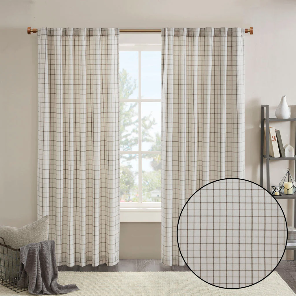 Plaid Rod Pocket and Back Tab Curtain Panel with Fleece Lining Natural 50x95 - Image 8