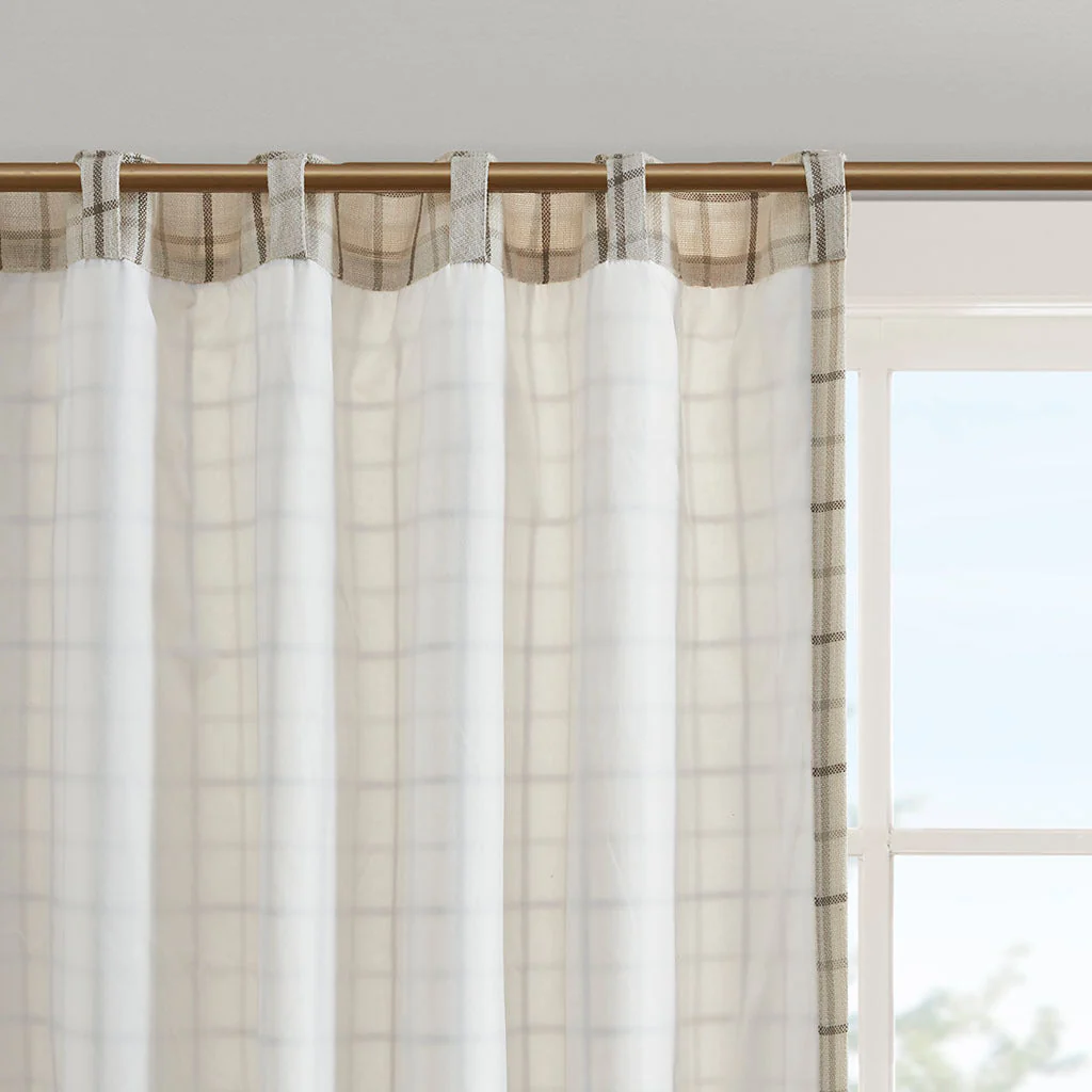 Plaid Rod Pocket and Back Tab Curtain Panel with Fleece Lining Natural 50x95 - Image 9