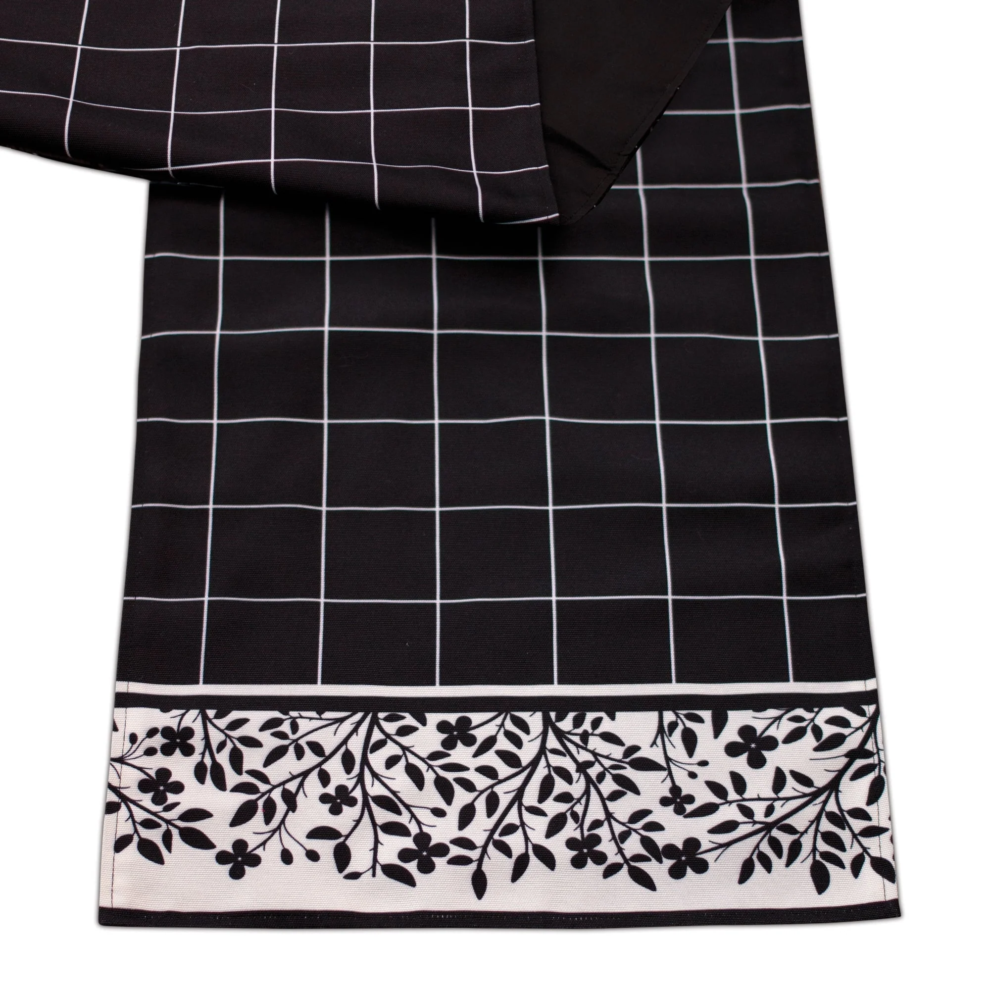 Plaid Table Runner with Floral Accent 72"L - Image 2