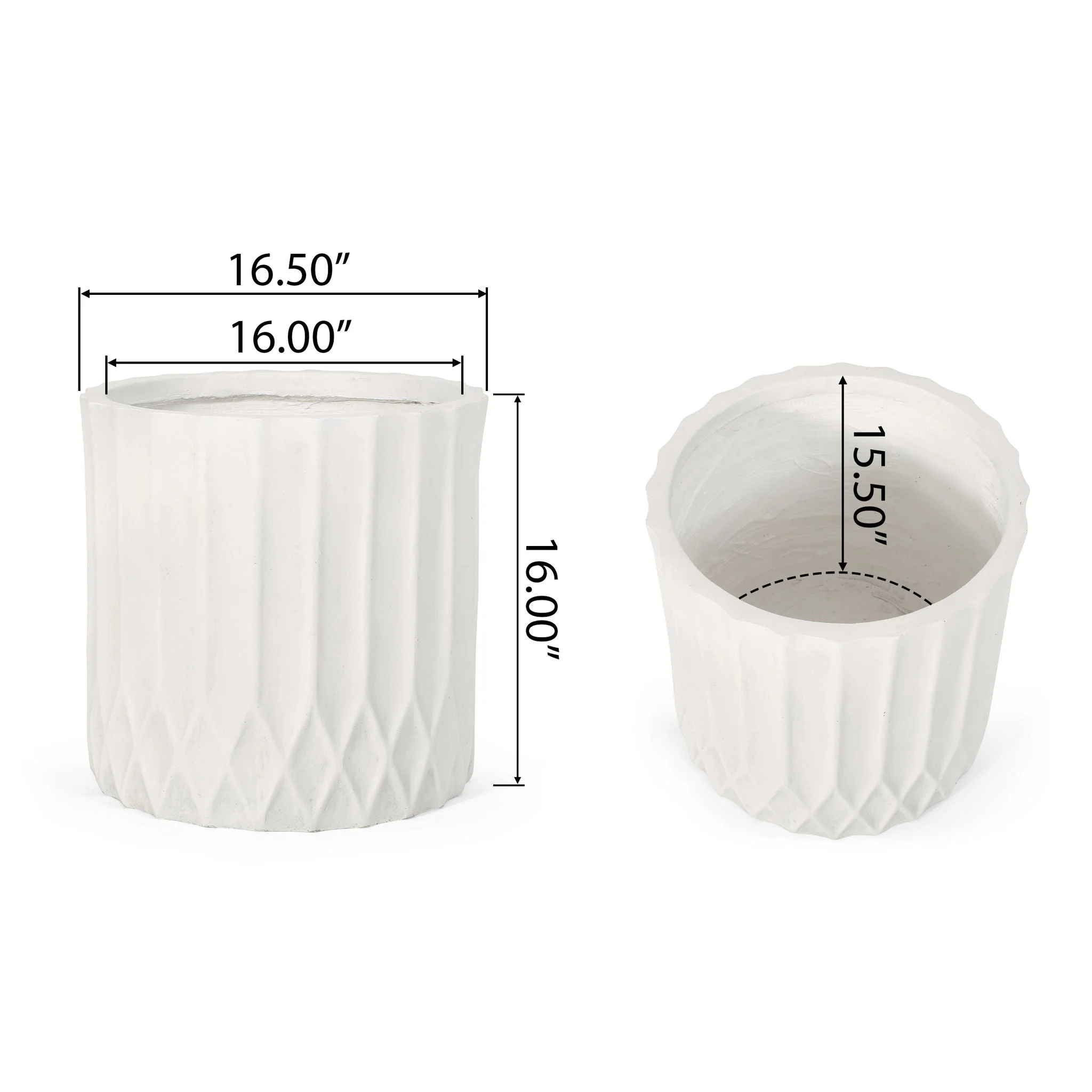 Planter With Subtle Pleated Design - Antique White - Image 2