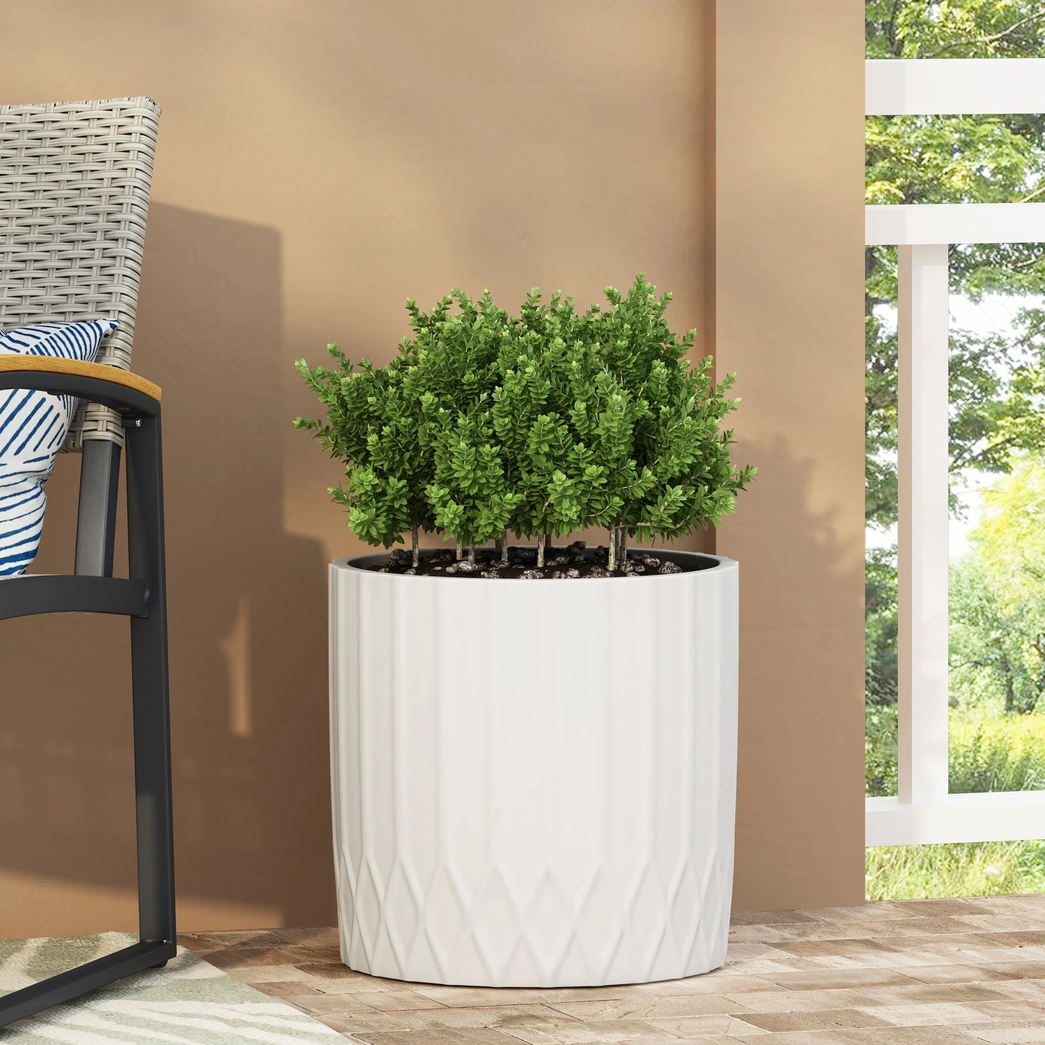 Planter With Subtle Pleated Design - Antique White - Image 3