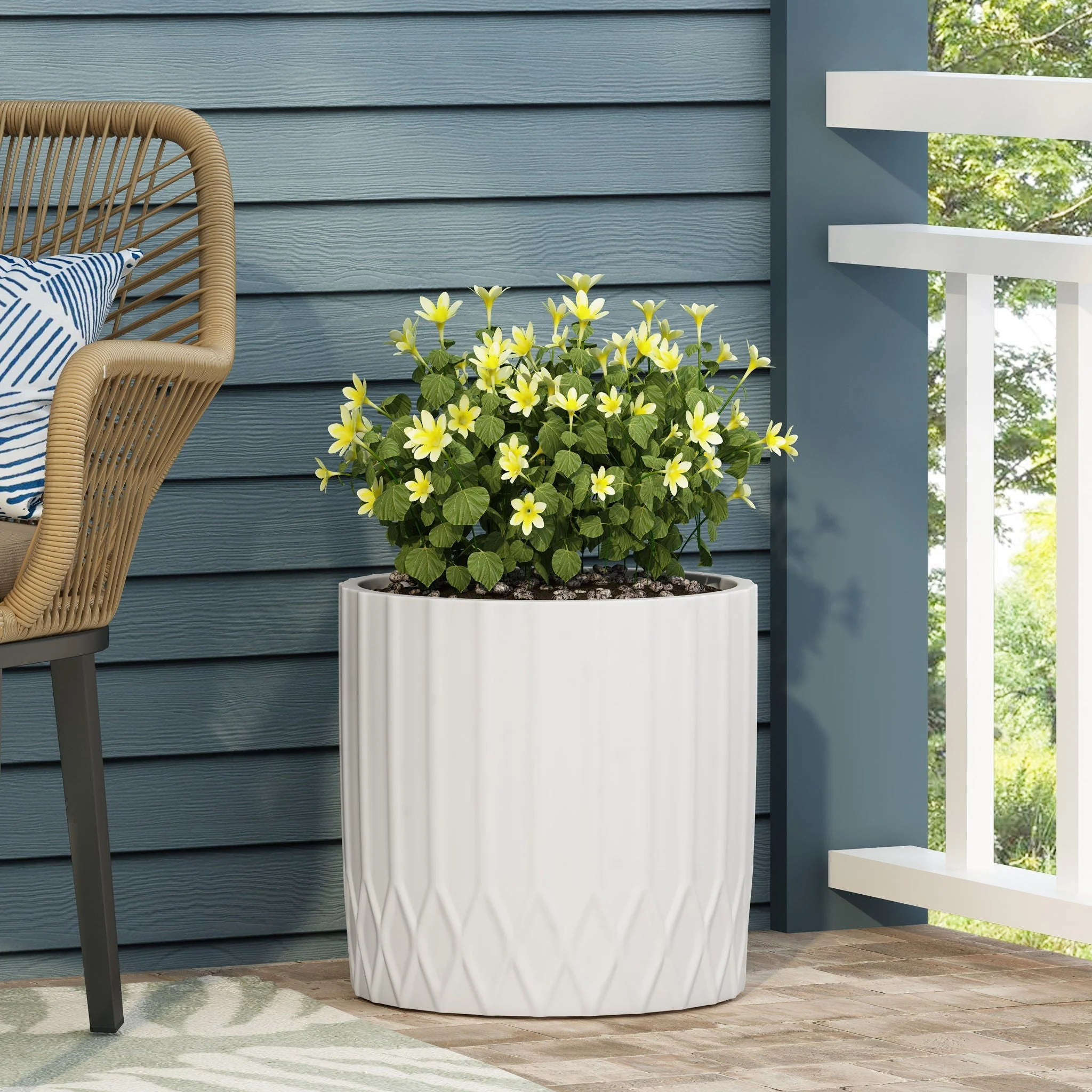 Planter With Subtle Pleated Design - Antique White - Image 4