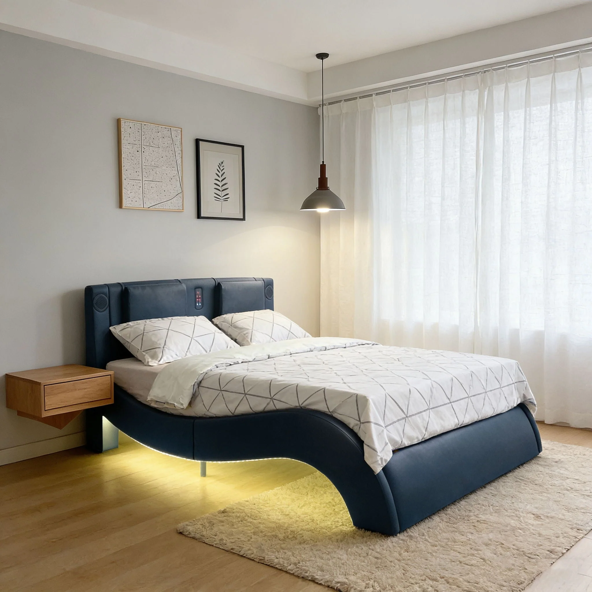 Platform Bed Frame With LED Lighting, tooth Music, Vibration Massage - Image 15