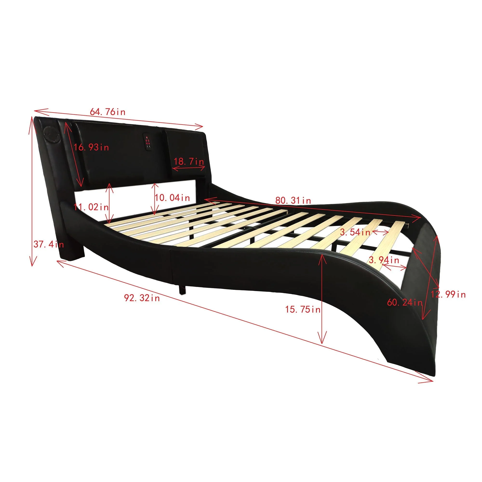 Platform Bed Frame With LED Lighting, tooth Music, Vibration Massage - Image 8