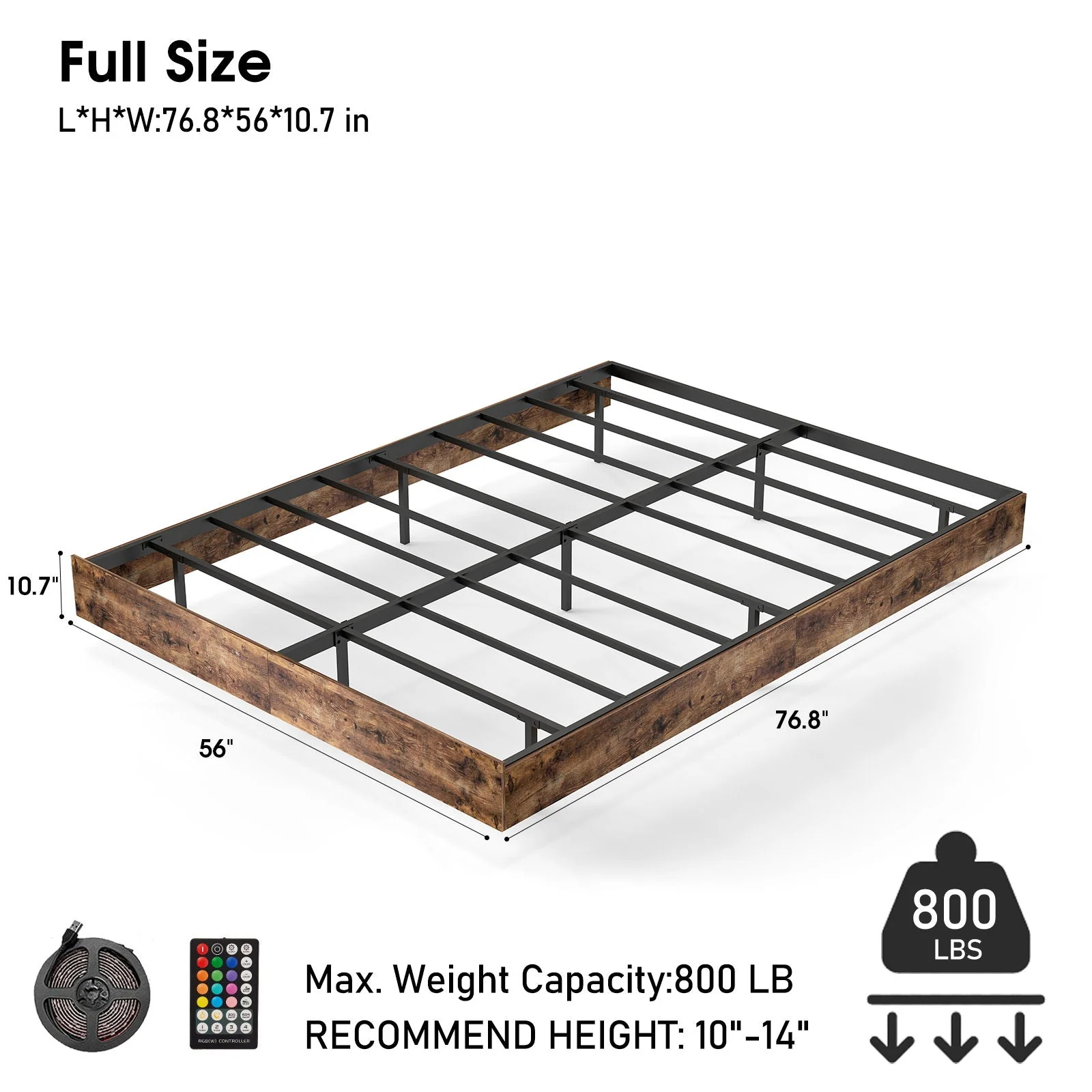 Platform Floating Bed Frame With RGB LED Lights - Image 4