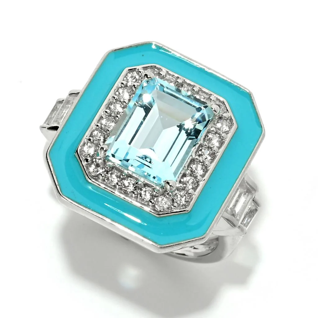 Platinum Plated 3.74ctw Sky Blue Topaz & White Zircon Ring - Image 4