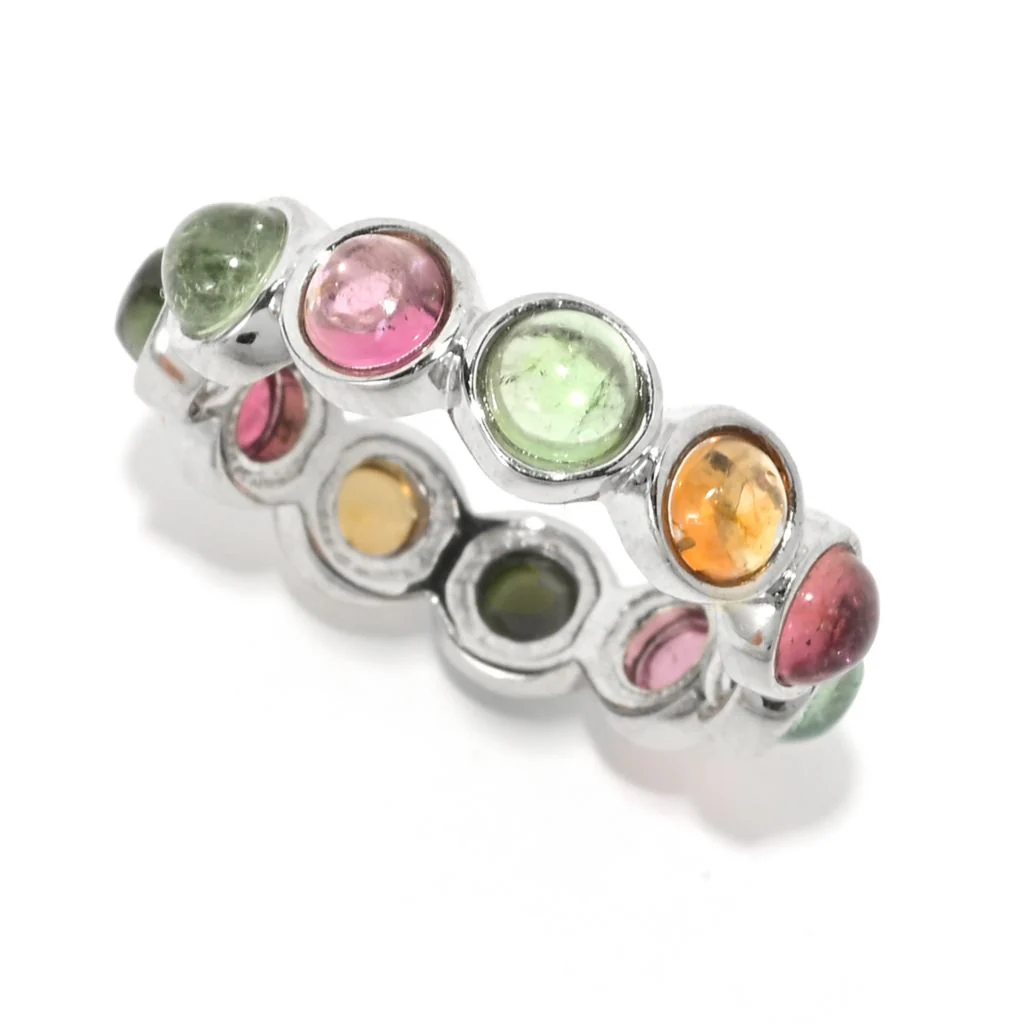 Platinum Plated 3.84ctw Multi Tourmaline Eternity Band Ring - Image 4