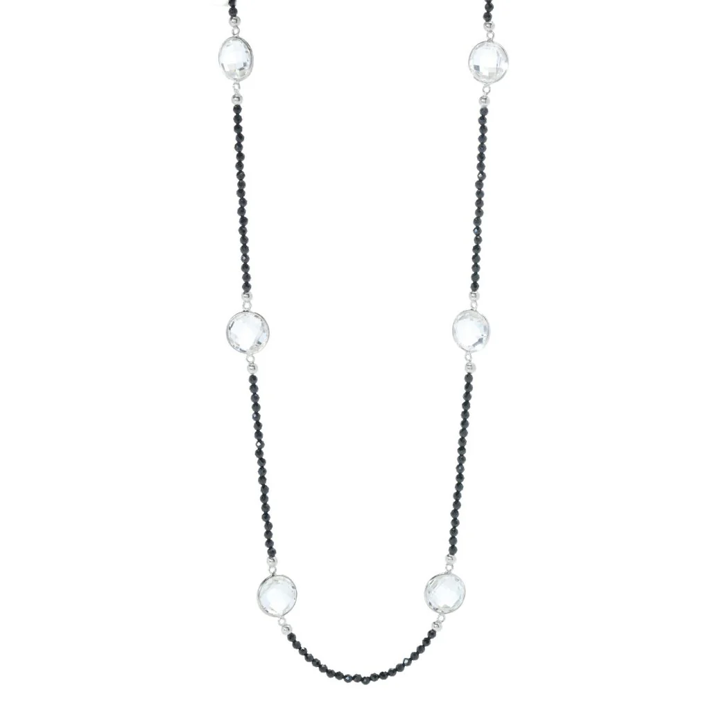Platinum Plated 37.50ctw White Topaz & Black Spinel Necklace
