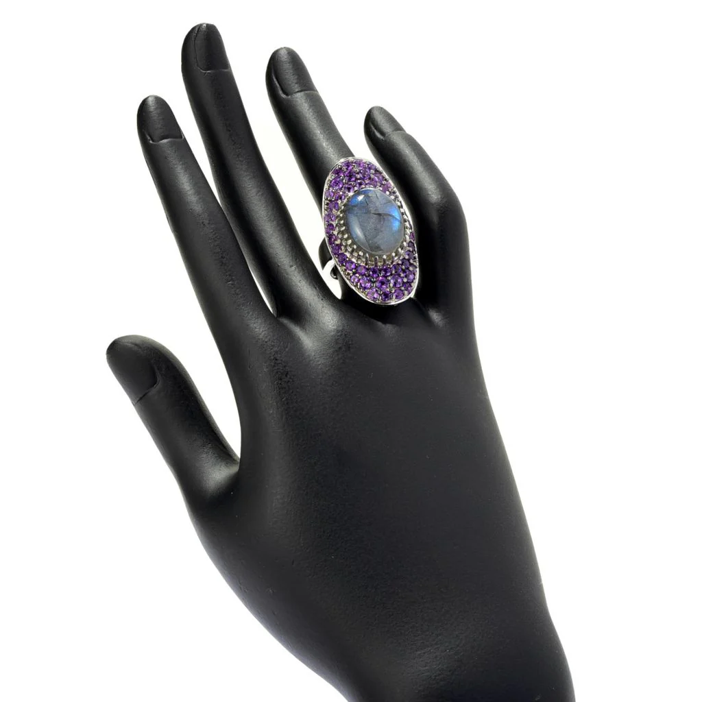 Platinum Plated Choice of 18x14mm Opaque Gem & Pave Statement Ring - Image 2