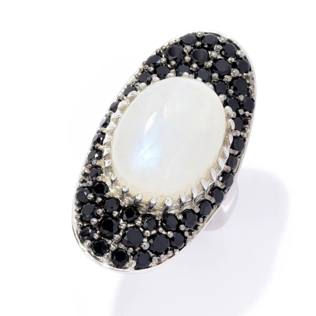 Platinum Plated Choice of 18x14mm Opaque Gem & Pave Statement Ring - Image 3