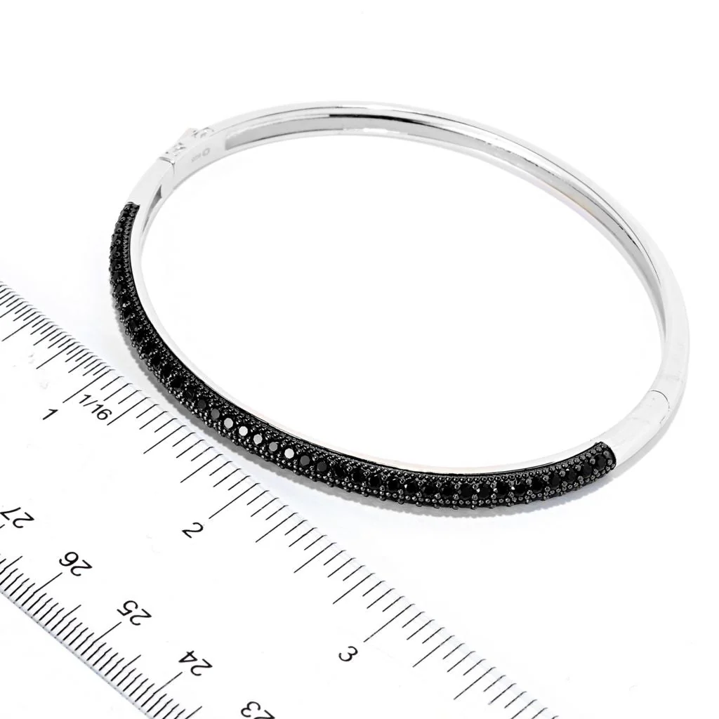 Platinum Plated Choice of Gemstone Pave Hinged Bangle Bracelet - Image 2