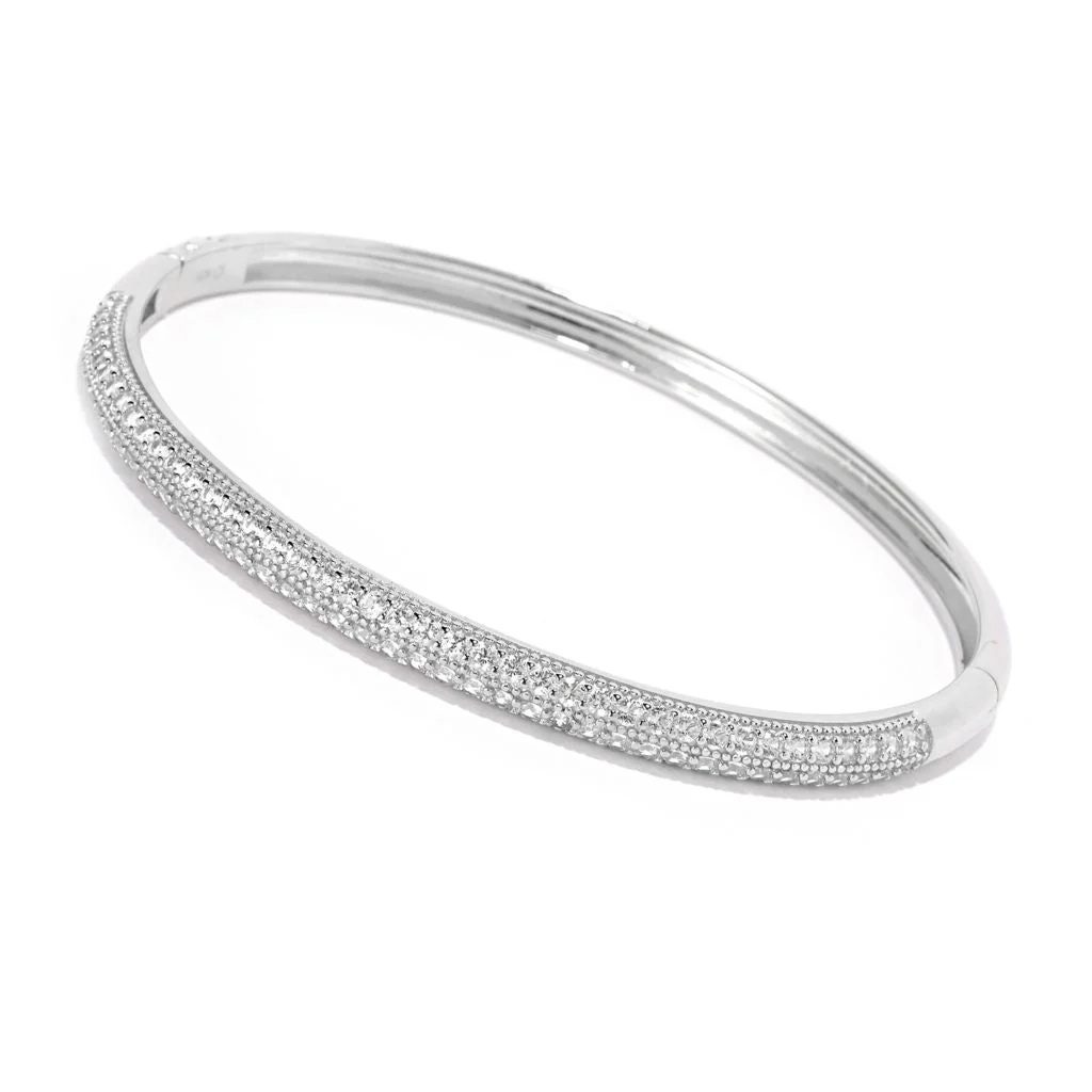 Platinum Plated Choice of Gemstone Pave Hinged Bangle Bracelet - Image 3