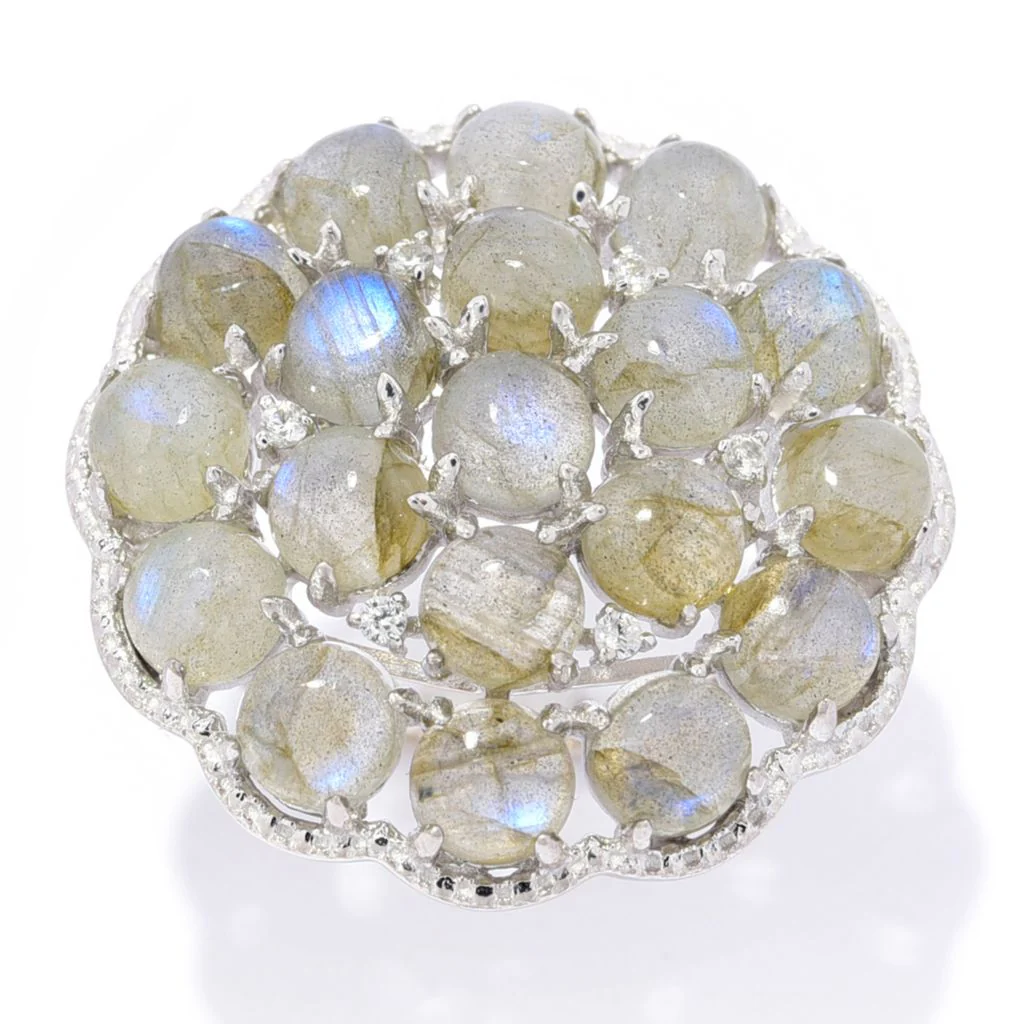 Platinum Plated Choice of Gemstone & White Zircon Bauble Ring - Image 8