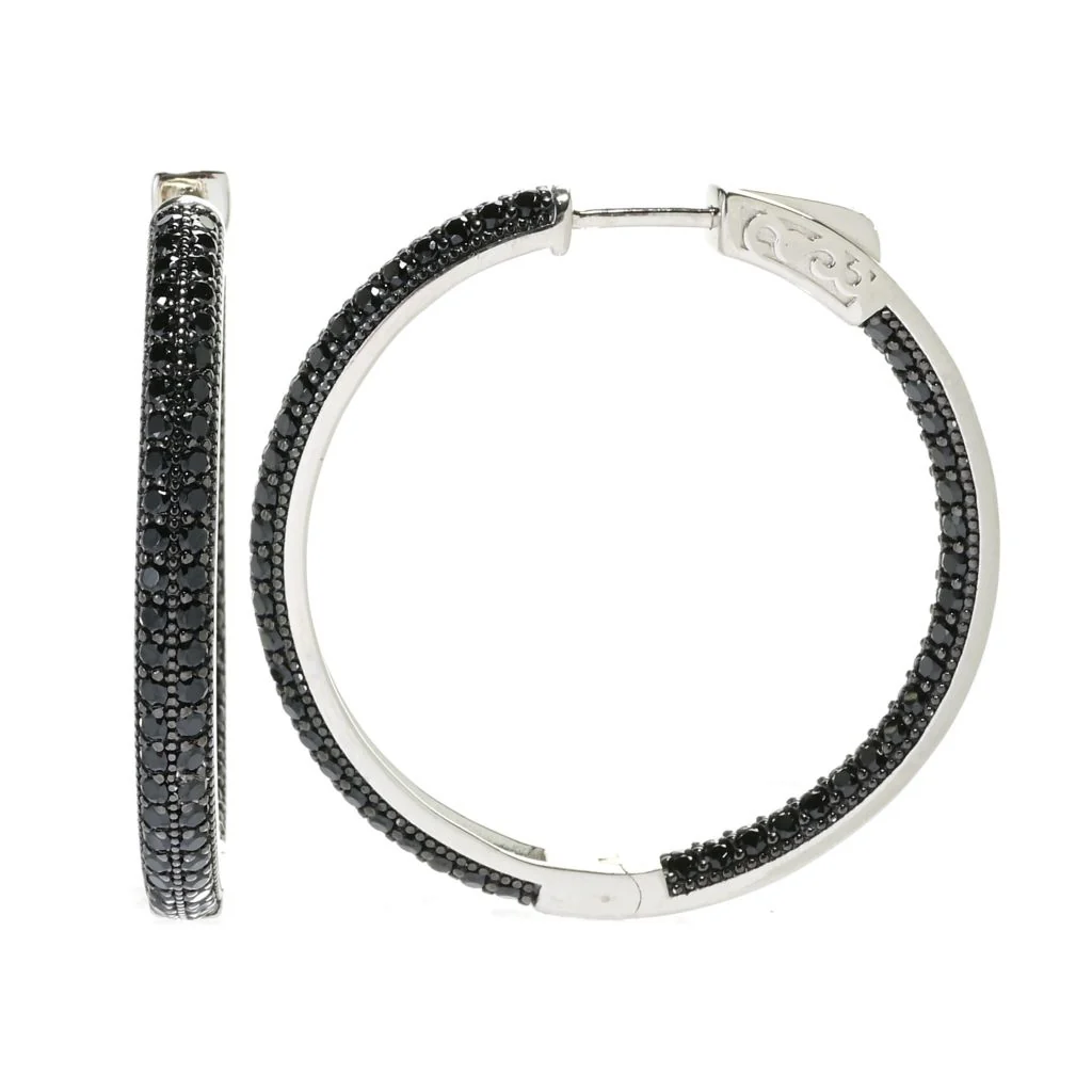 Platinum Plated Choice of Size White Zircon Pave Inside Out Hoop Earrings - Image 2