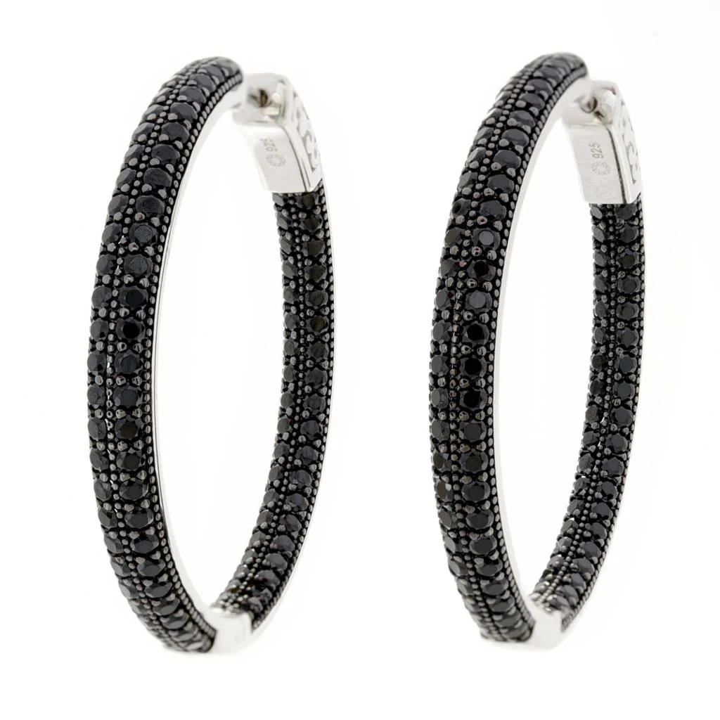 Platinum Plated Choice of Size White Zircon Pave Inside Out Hoop Earrings - Image 3