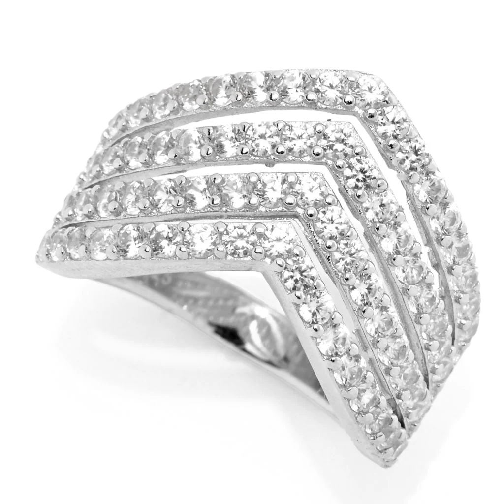 Platinum Plated "Hollywood" 2.44ctw White Zircon Multi Row Chevron Ring - Image 7
