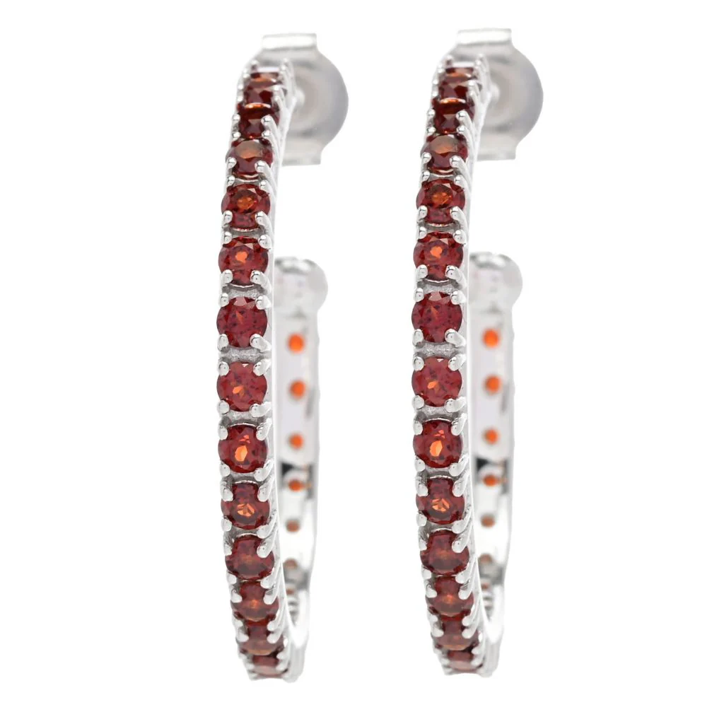 Platinum Plated Polished Choice of Gemstone 1" Hoop Earrings - Image 4
