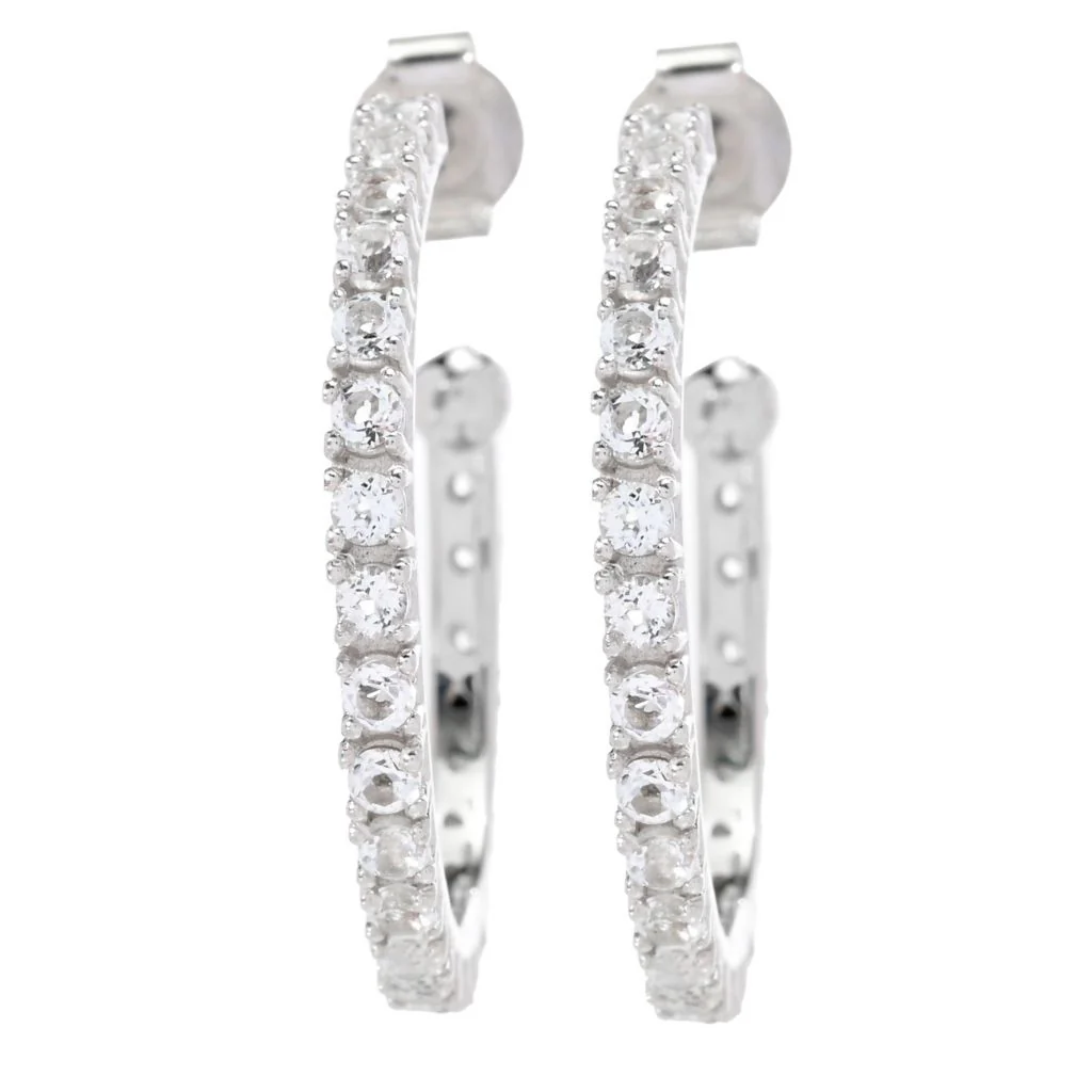 Platinum Plated Polished Choice of Gemstone 1" Hoop Earrings - Image 6