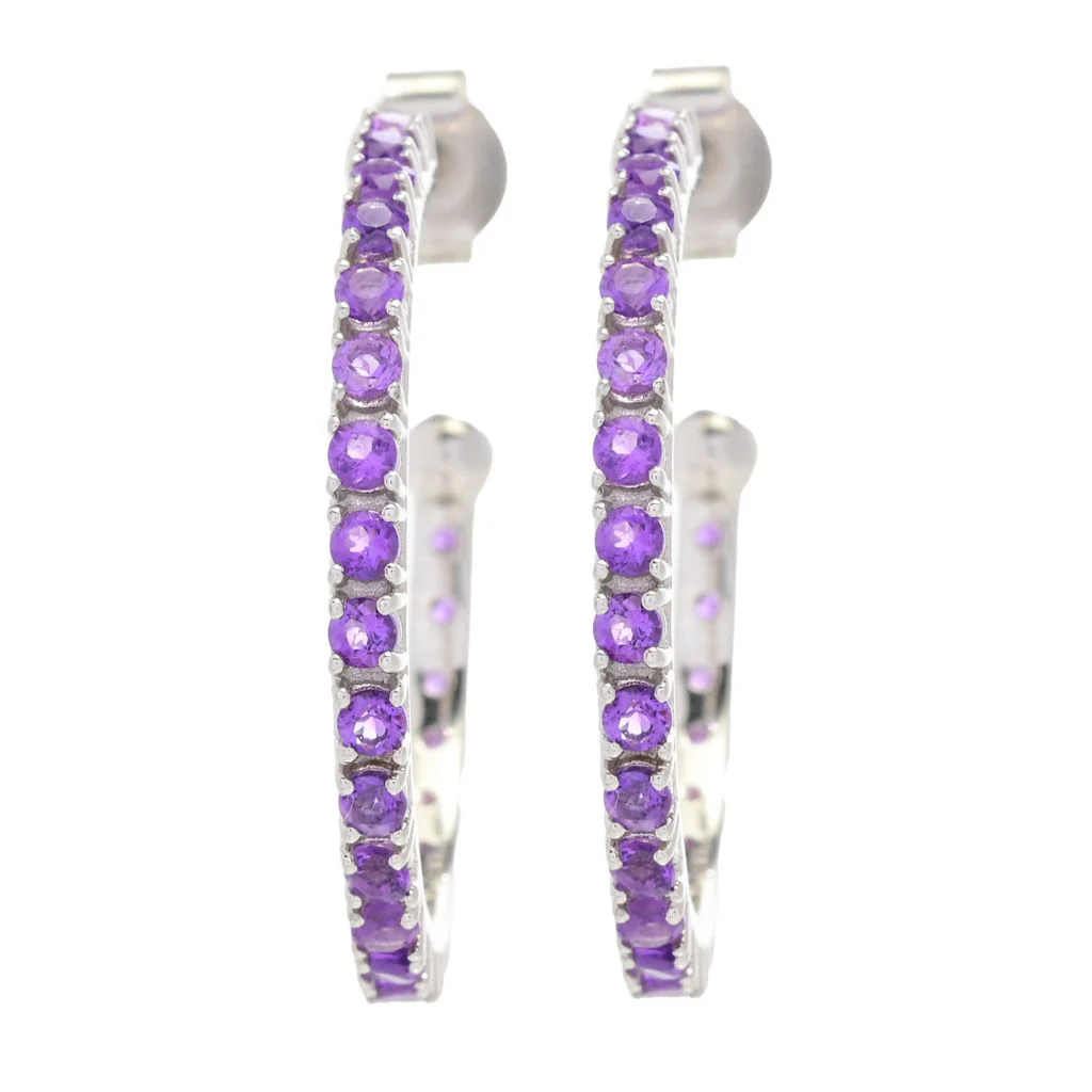 Platinum Plated Polished Choice of Gemstone 1" Hoop Earrings - Image 7
